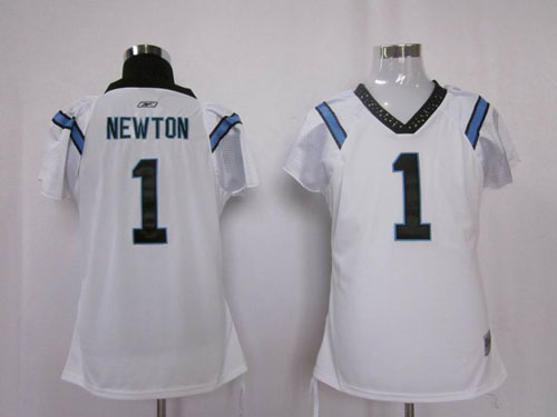 Panthers #1 Cam Newton White Women's Field Flirt Stitched NFL Jersey - Click Image to Close